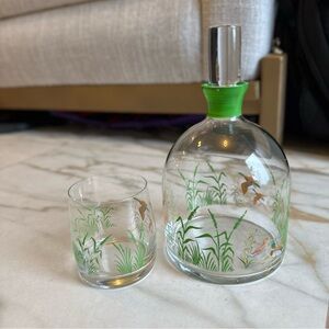 Vintage Bohemia Czechoslovakia Mallard Duck Whiskey Decanter & Stopper w/Glass